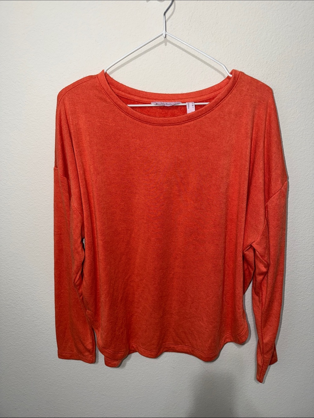 AnyBody Long-Sleeve French Terry Lightweight Top - Orange